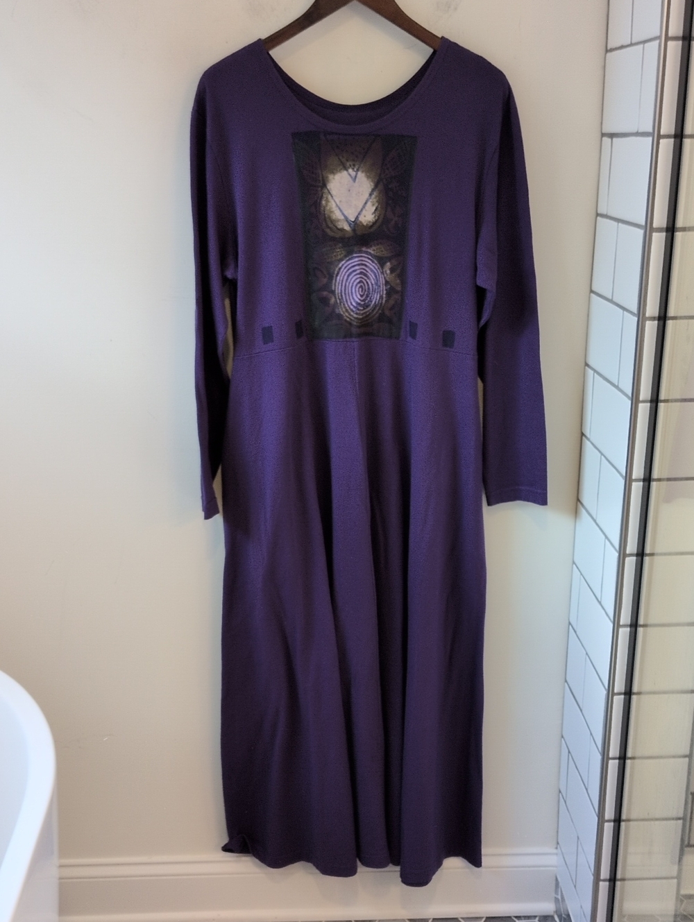 VTG 1996 Blue Fish Women's Purple Artsy Maxi Long Sleeve Dress Pockets Phoebe